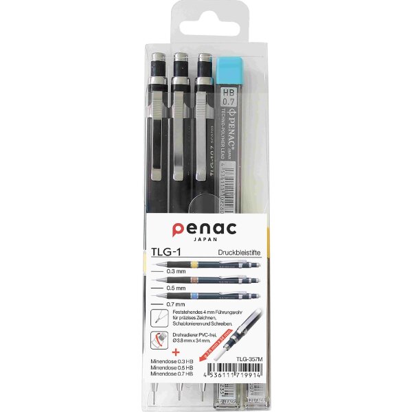 Druckbleistift TLG 3erSet 0,3 / 0,5 / 0,7 mit je 12...