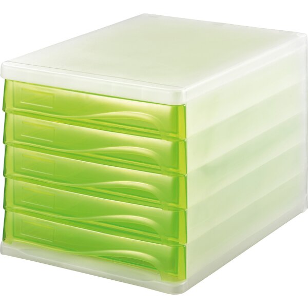 Schubladenbox the wave 5-Schübe, geschlossen Polysterol - grün transparent