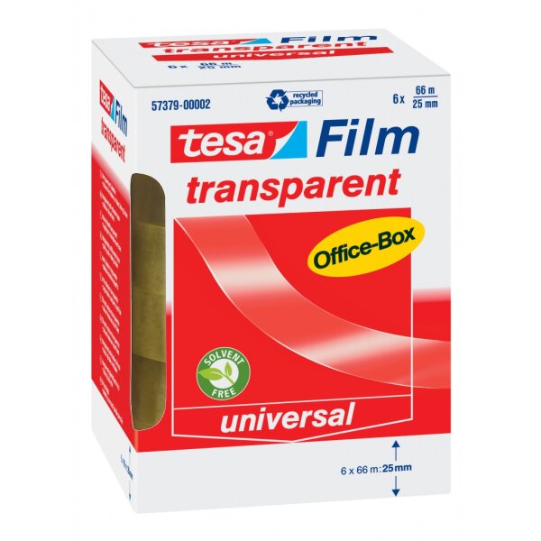 tesafilm transparent 25mm x 66m, 6 Rollen in Office-Box