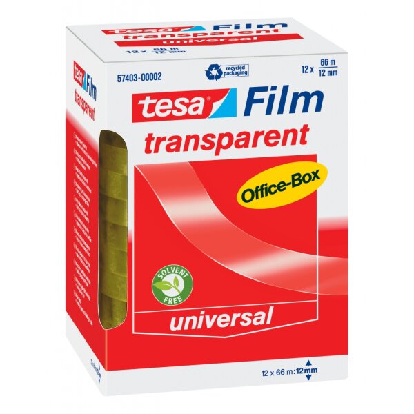 Klebefilm transparent 12mm x 66m, 12 Rollen in Office-Box