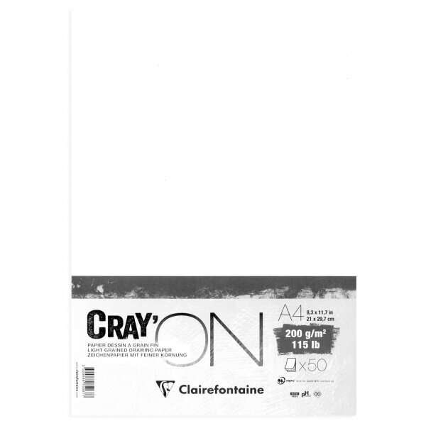 Clairefontaine "CRAYON" Zeichenblock A4 50 Blatt weiß, feinkörnig 200g/qm