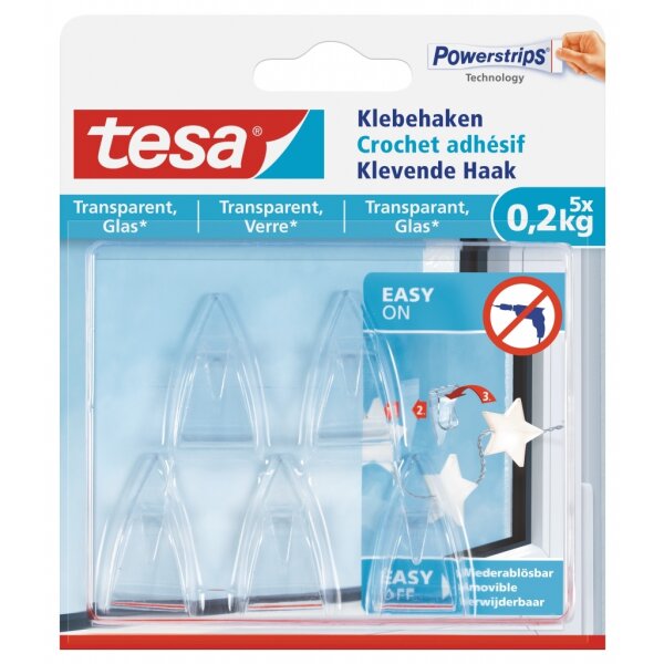 Klebehaken für transparente Oberflächen und Glas 5 St. - Halteleistung 0,2kg