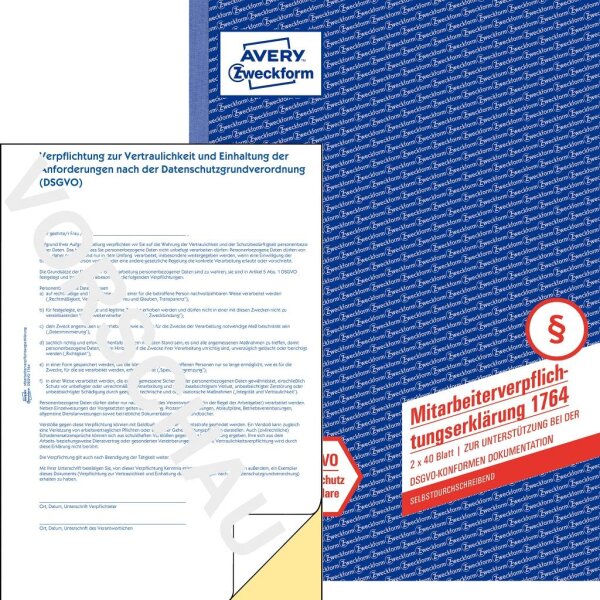 Formularbuch 1764 Mitarbeiterverpflichtung DSGVO A4 - SD,  2 x 40 Blatt