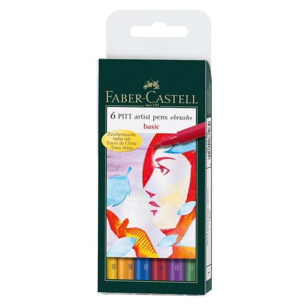 Tuschestift PITT ARTIST PEN Brush 6er Etui - Farbsortierung: BASIC
