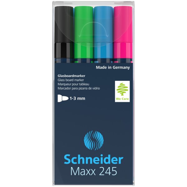 Glasboardmarker Maxx 245 Set 2 4er Etui, schwarz grün blau pink