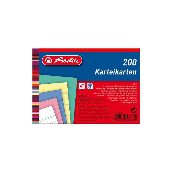 Karteikarten A7, liniert - 200er Pack farbig sortiert