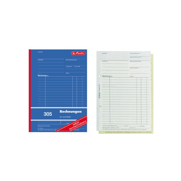Rechnungsbuch 305, selbstdurchschreibend, A5 hoch, 2x40 Blatt, 4er Packung