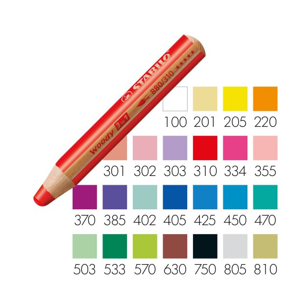 Crayon de couleur woody 3 en 1 aquarellable - toutes les couleurs