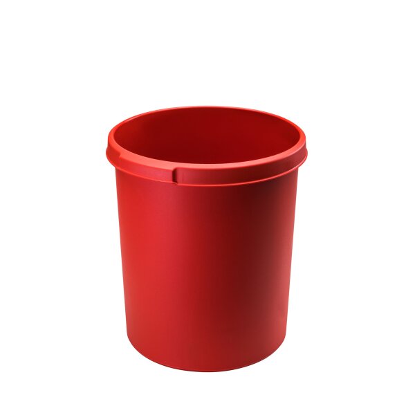 Papierkorb KLASSIK, 30 Liter, mit 2 Griffmulden, extra stabil, rund - rot