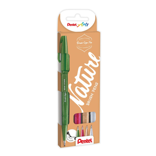 Kalligrafiestift Sign Pen Brush 4er Set je 1x hellgrau, hellgrün,azurblau, blassrosa