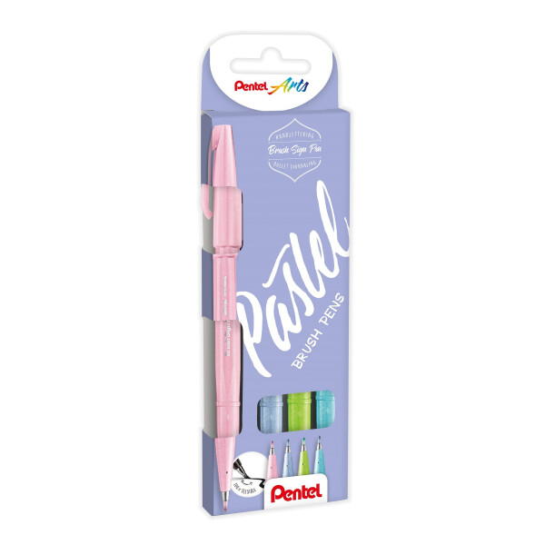 Kalligrafiestift Sign Pen Brush 4er Set je 1x blaugrau, hellgrün, azurblau, blassrosa