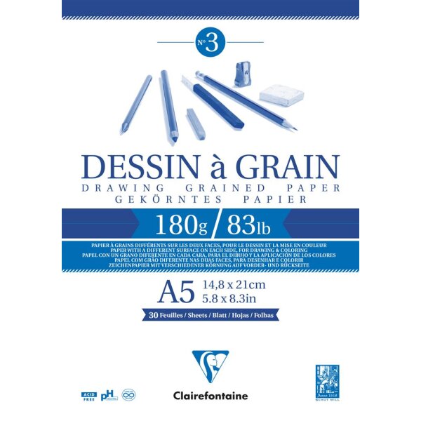 Clairefontaine "Dessin à Grain" Zeichenblock A5 30 Blatt 180g/qm kopfgeleimt