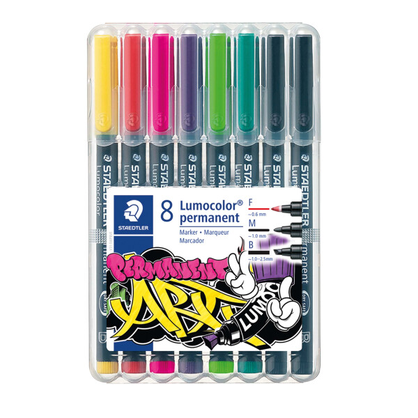 Universalstift Lumocolor permanent - 8er Etui F/M/B farbig sortiert