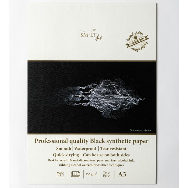 Zeichenblock synthetisch schwarzes Papier 155 g/qm, 10 Blatt - A3