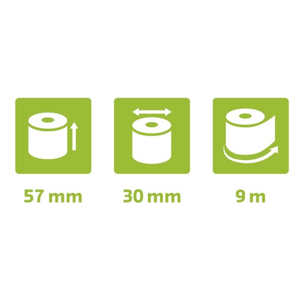 Thermorolle Lastschrift 1-lagig, BPA-frei 55 g/qm - 57 x 30mm x 9 m VE= 10 Rollen