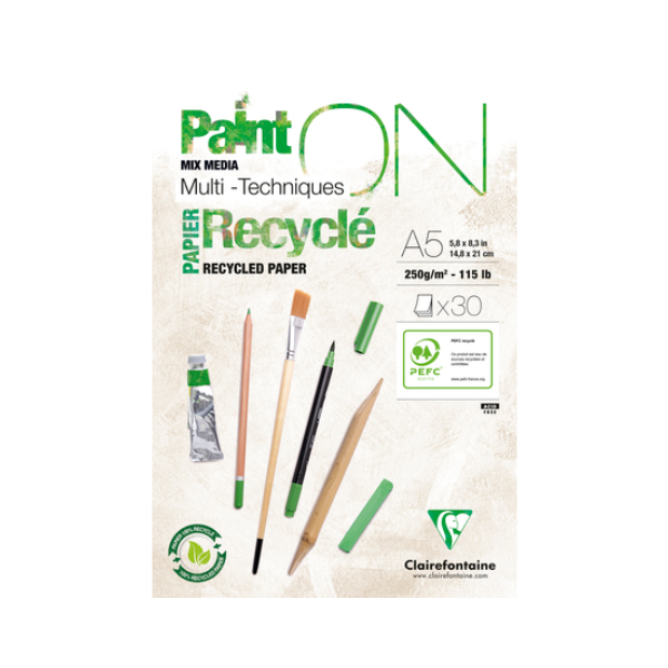 Zeichenblock PaintON Recycling A5 - 30 Blatt weiss 250 g/qm