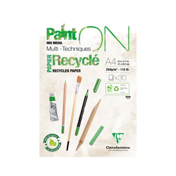 Zeichenblock PaintON Recycling A4 - 30 Blatt weiss 250 g/qm