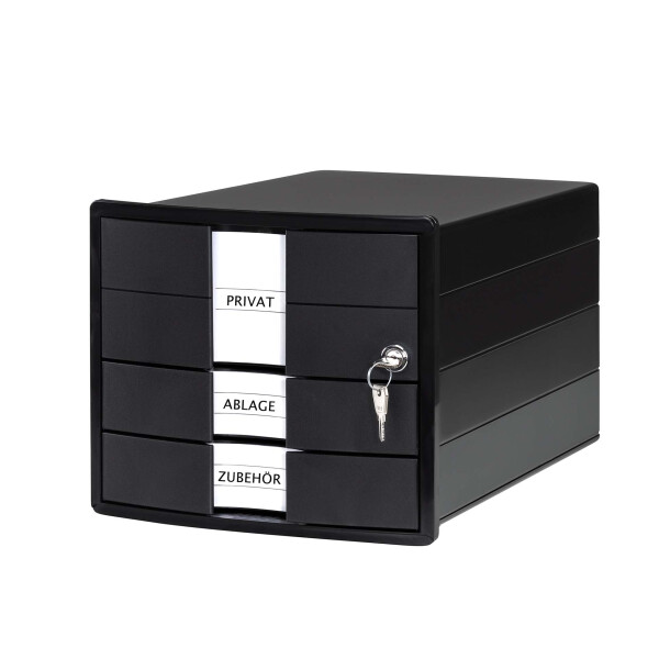 Schubladenbox IMPULS, 3 geschl. Schubladen, inkl. Einsatz + Schloss - schwarz