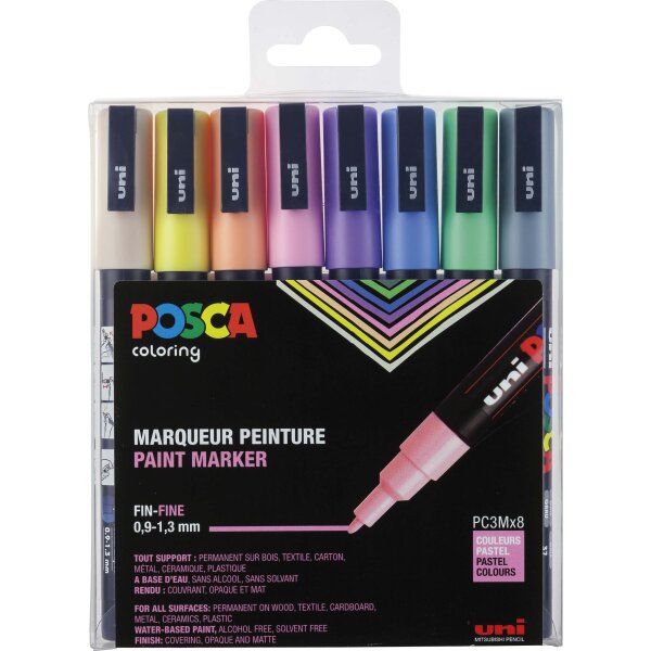 Marker POSCA PC-3M fein Rundspitze 0,9-1,3 mm - 8er Etui Pastell sortiert