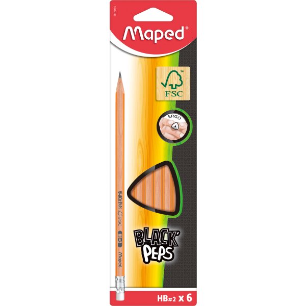 Bleistift BLACKPEPS HB mit Radiertip FSC x6