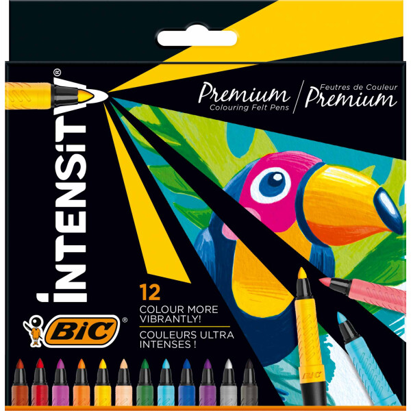 Filzstift Intensity Premium mit schwarzem Schaft und Kautschukgriff – 12er Pack verschiedene Farben