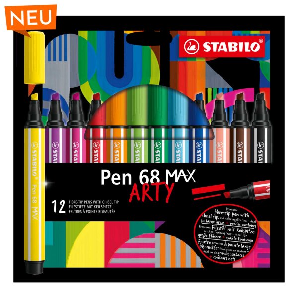 Filzstift Pen 68 MAX Keilspitze 2 + 5 mm „ARTY" - 12er Karton-Etui