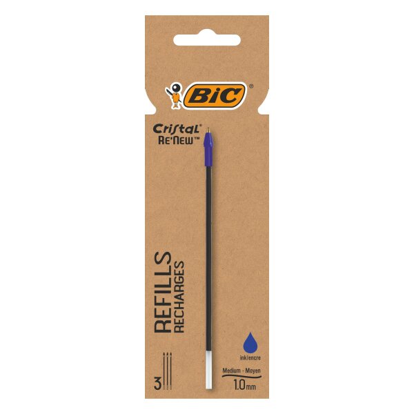 BIC Cristal Renew Kugelschreiber Nachfüllminen M (1,0 mm) – blau, 3er Pack