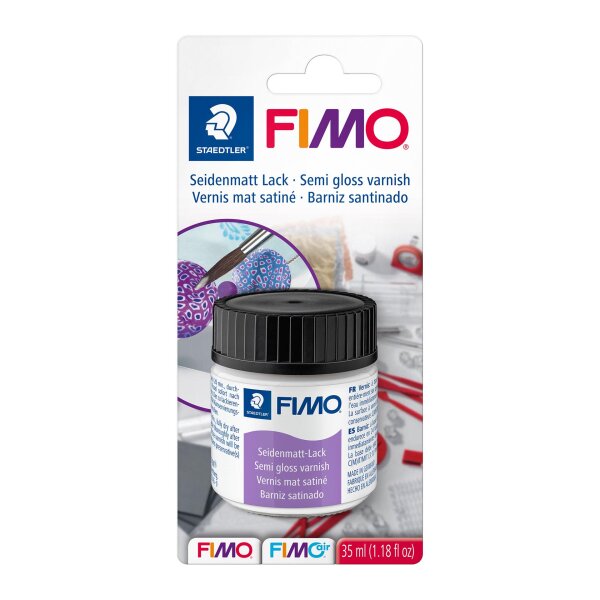 Modelliermasse FIMO Lack "seidenmatt" auf Wasserbasis, Glasfläschchen, 35ml Blisterkarte,