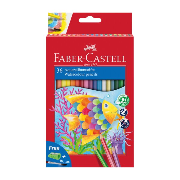 Aquarellfarbstifte für Kinder - 36er Kartonetui Aquarellfarben + Pinsel