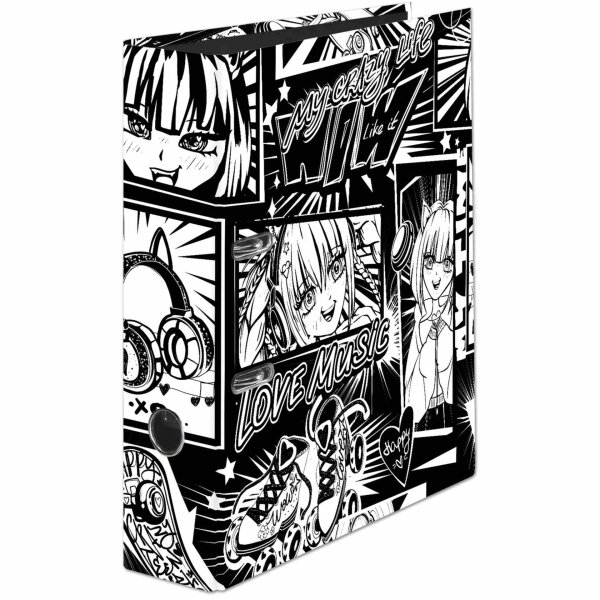 Motivordner Manga Black and White DIN A4 8cm Innenspiegel schwarz