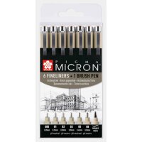 Pigmentliner Pigma Micron - 6+1 Set schwarz - brush gratis