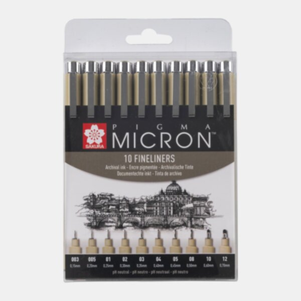 Pigmentliner Pigma Micron - 10er Set Schwarz alle Strichbreiten