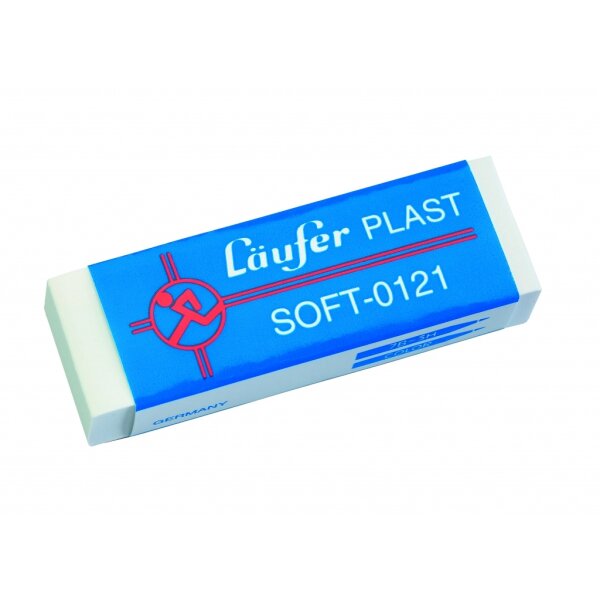 Radierer Läufer Plast Soft 0121, mit Manschette - 65x21x12 mm, weiß, mit Banderole