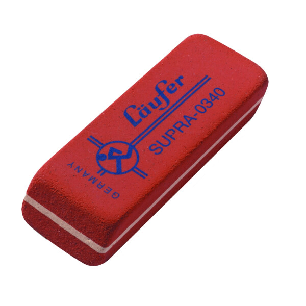 Radierer Supra 0340, Kautschuk, rot, abgeschrägt für Blei-Farb- und Kopierstifte 55x19x8,5 mm