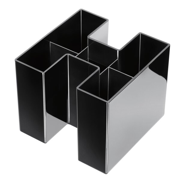 Schreibtischköcher BRAVO, 5 Fächer, hochglänzend - schwarz