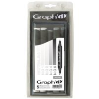 GRAPHIT Marker mit Rund- / Keilspitze Alkohol-basiert, 5er Set - Grey Tones