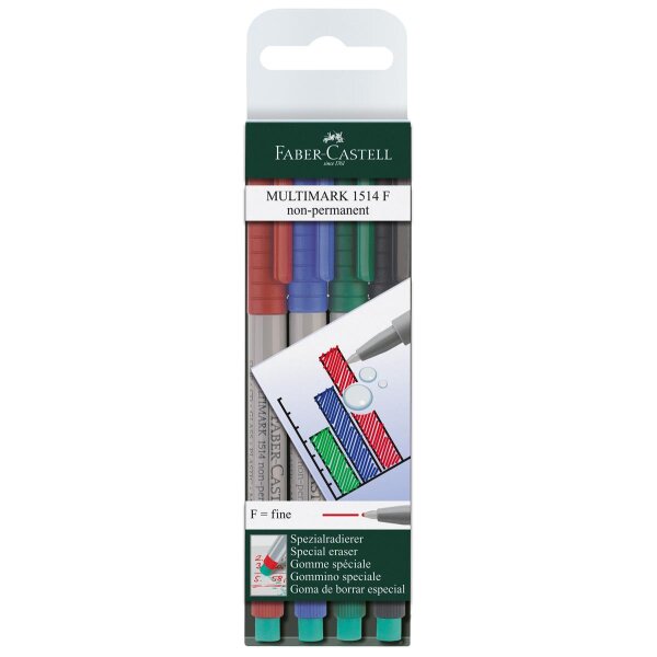 Folienstift Multimark F 0,6 mm, wasserlöslich - 4 Farben, Etui