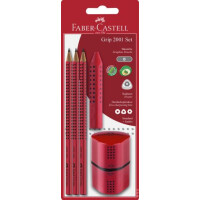 Bleistiftset GRIP 2001 rot - auf Blisterkarte inkl. Spitzer und Radierer