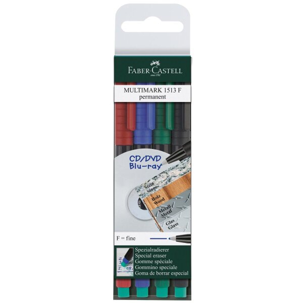 Folienstift Multimark F 0,6 mm, wasserfest - 4 Farben, Etui