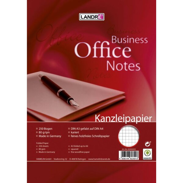 Landré KANZLEIPAPIER Office A3 auf A4 gefalzt-250 Bögen-Lineatur 22-80g/qm