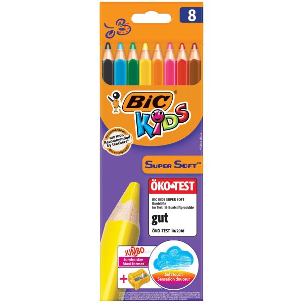 Buntstift BIC® Kids Supersoft, 5,8 mm, sortiert, 8er...