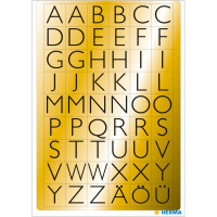 Klebe-Buchstaben 13x12 mm - A-Z, schwarz auf Goldfolie