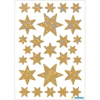 Schmuck-Etikett DECOR - goldene Sterne, 6-zackig irisierende Folie