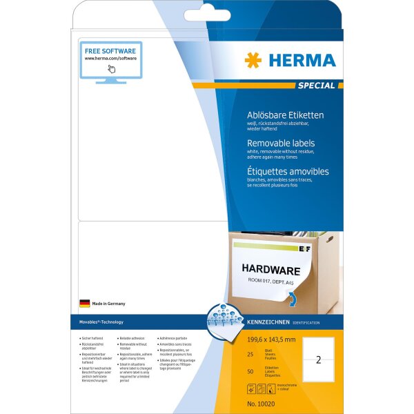 HERMA Etikett 199,6x143,5mm weiß Movables