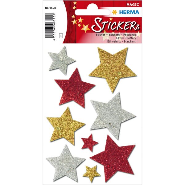 Schmuck-Etikett MAGIC Weihnachten - Sterne bunt, glittery