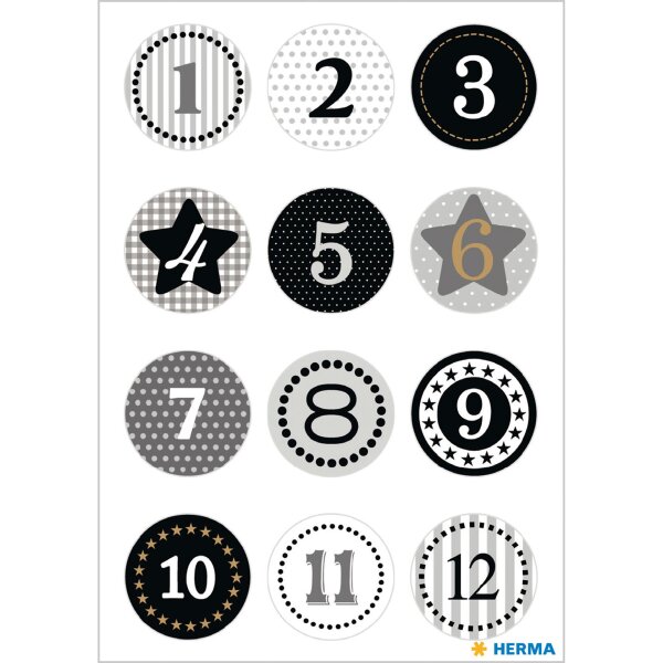 HERMA Schmucketikett Decor Adventskalender 1-24, schwarz