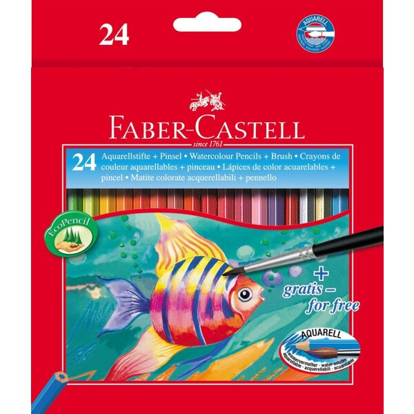 Aquarellfarbstifte für Kinder - 24er Kartonetui Aquarellfarben + Pinsel