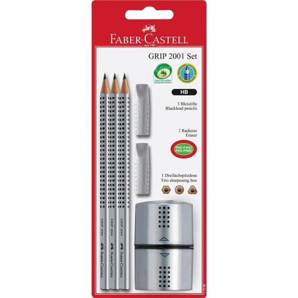 Blisterkarte GRIP 2001, inkl. Bleistift, Eraser Cap und Dreifachspitzdose