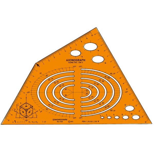 Ellipsen-Schablone Axonograph ISOMETRIC Ellipsen 4 bis 105mm, 30°, 60°, 90°