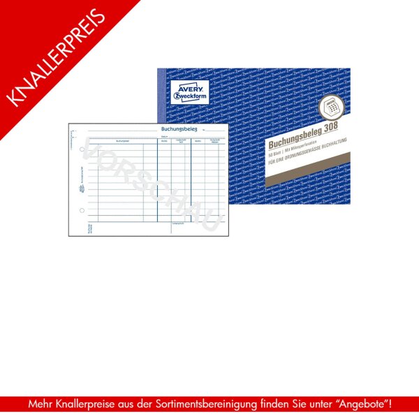 Formularbuch 308 Buchungsbeleg quer A5 - 50 Blatt
